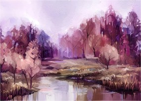 Tablou pe sticlă - Peisaj de toamnă - pictură (70x50 cm)