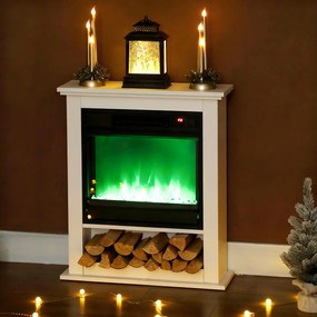 HOMCOM Șemineu electric 1800W, șemineu decorativ fals, efect de flacără în 9 culori și 5 niveluri de luminozitate, 62,5x20x72,5cm, alb | Aosom Romania