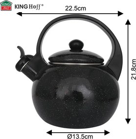 Ceainic cu fluier Kinghoff KH 2039, 2 l, interior emailat, compatibil cu plitele cu inducție, negru