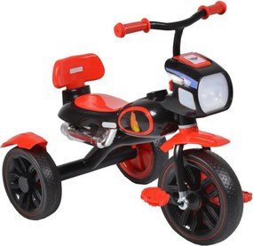 Tricicleta cu pedale NOVOKIDS™ Eagle Trike , Cu melodii si lumini, Carena, Max 25 kg, Roti din cauciuc EVA, Cadru metalic, Far luminos, Rosu