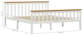 Cadru de pat, alb, 160 x 200 cm, lemn masiv de pin Alb si maro, 160 x 200 cm
