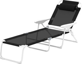 Outsunny Șezlong pliabil pentru grădină cu pernă, scaun cu spătar reglabil în 4 poziții până la 120 kg Negru | Aosom Romania