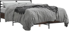vidaXL Cadru de pat, stejar maro, 135x190 cm, lemn prelucrat și metal