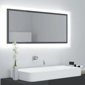 804947 vidaXL Oglindă de baie cu LED, gri extralucios, 100x8,5x37 cm, acril