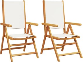 vidaXL Scaune de grădină 2 buc., alb crem, lemn masiv acacia și textil