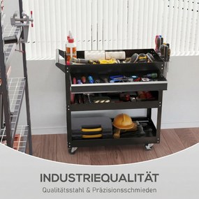 DURHAND Cărucior cu 3 Niveluri din Oțel cu Sertar, Suport Lateral pentru Unelte și Mâner, Negru | Aosom Romania
