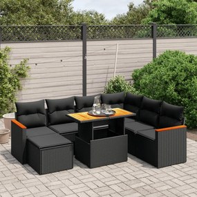 3276051 vidaXL Set mobilier de grădină cu perne, 8 piese, negru, poliratan