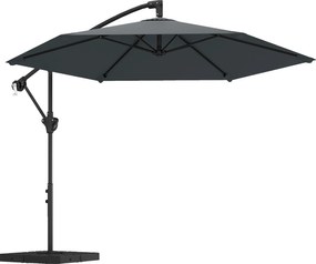 Outsunny Umbrelă tip ampel cca. Ø300 cm umbrelă cu mecanism de blocare, manivelă, suport, greutăți gri închis | Aosom Romania
