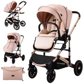 Carucior 2 in 1 reversibil, compact și pliabil, cu geanta inclusa, 0-36 luni - CPC-64-crem