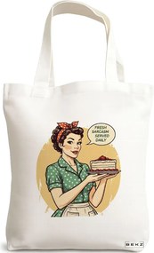 Sacosa de Panza pentru Cumparaturi, Geanta Tote, model Fresh sarcasm served daily 38 x 34.5 cm, Alba, BEKZ®