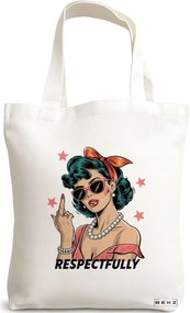 Sacosa de Panza pentru Cumparaturi, Geanta Tote, model Respectfully 38 x 34.5 cm, Alba, BEKZ®