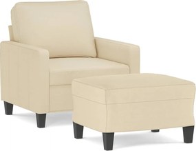 vidaXL Fotoliu canapea cu taburet, crem, 60 cm, material textil