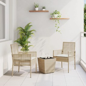vidaXL Set bistro de grădină, 3 piese, cu perne, bej, poliratan