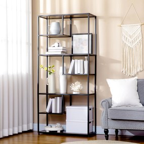 HOMCOM Bibliotecă raft de depozitare cu 7 nivele cadru din oțel stil industrial 83 x 34 x 180 cm negru | Aosom Romania