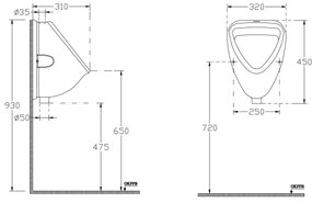 Isvea - Pisoar cu racord superior, din ceramică, alb