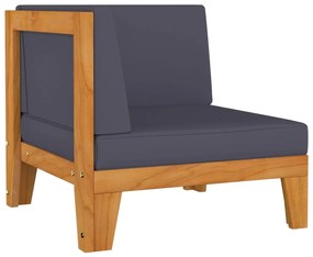 Set canapea 2 locuri cu perne gri inchis, lemn masiv acacia Morke gra, Canapea de colt (2 buc.), 1