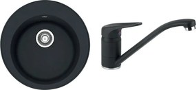 Set chiuveta bucatarie compozit Franke Rotondo 51 cm finisaj negru mat si baterie Novara Plus