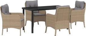 vidaXL Set de masă pentru grădină cu pernă 5 pcs Bej poliratan
