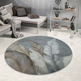 Covor verde/gri lavabil rotund ø 150 cm Dusty Leaves – Mila Home