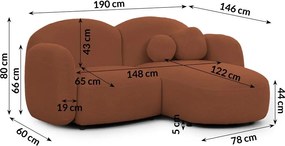 Colțar teracotă cu tapițerie din țesătură bouclé (cu colț pe partea dreaptă/cu șezlong) Orbit – Ropez