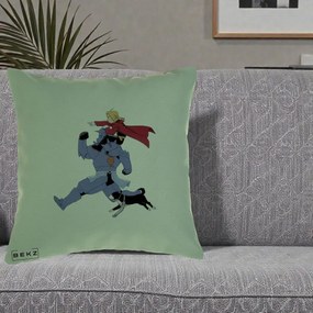 Perna Personalizata Fullmetal Alchemist Edward si Alphonse, 40x40 cm, Verde, Husa Detasabila, Perna Inclusa, BEKZ®