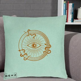 Perna Personalizata Ochiul Providentei Mistic Orange, 40x40 cm, Verde Menta, Husa Detasabila, Perna Inclusa, BEKZ®