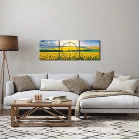 Tablou - Câmp cu floarea soarelui (cu ceas) (90x30 cm)
