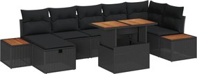 vidaXL Set de canapele pentru grădină 8 pcs Negru poliratan