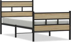 vidaXL Cadru pat metalic fără saltea, stejar sonoma, 107x203 cm
