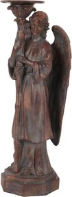Sfeșnic din polirășină, maro, model înger, finisaj antichizat, 40 x 15 x 13 cm, „Ange”