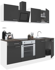 Mobilă de bucătărie Yorki 210, corp alb, față antracit satinat cu element inferior al cuptorului