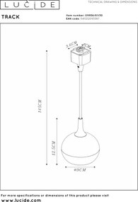 Lucide 09956/01/30 -Lampă suspendată pe cablu pentru sistemul de șine TRACK 1xG10/M16/50W/230V