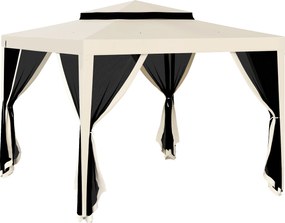 Outsunny Foisor de Gradina cu Plasa de Tantari, Foisor 3x3 m cu Acoperis Dublu si Cadru din Metal, Bej