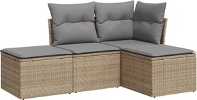 vidaXL Set canapele de grădină, 4 piese, cu perne, bej, poliratan