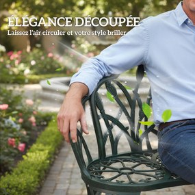 Outsunny Banc de grădină din aluminiu turnat, banc exterior 2 locuri cu spătar lalea, șezut floral, 99x57x78cm, vert antique | Aosom Romania