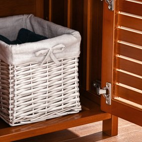 HOMCOM Banc pentru pantofi mobilier pentru pantofi din bambus cu pernă de șezut, 3 uși și compartiment ascuns, maro | Aosom Romania