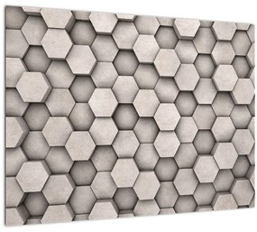 Tablou pe sticlă - Hexagoane design beton (70x50 cm)