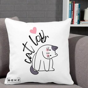 Perna Personalizata Cat Lover Pisica Ilustratie Linie, 40x40 cm, Alba Mata, Husa Detasabila, Perna Inclusa, BEKZ®