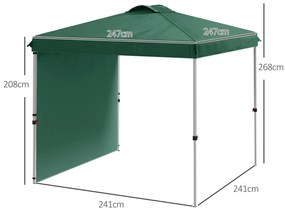 Outsunny Cort Pliabil de Grădină de 2,5x2,5 m cu Înălțime Reglabilă Anti-UV cu 1 Perete Lateral și Săculeți cu Nisip Verde | Aosom Romania