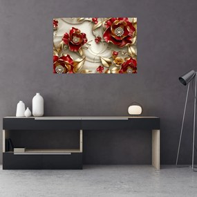 Tablou - Flori 3D Roșu-Auriu (90x60 cm)