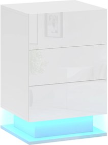 HOMCOM Noptieră cu Lumini LED Reglabile, 3 Sertare și Telecomandă, 40x35x60 cm, Alb | Aosom Romania