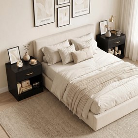 HOMCOM Set 2 Noptiere Moderne din Lemn cu Sertar și Poliță Deschisă, 39x28x41 cm, Negru | Aosom Romania