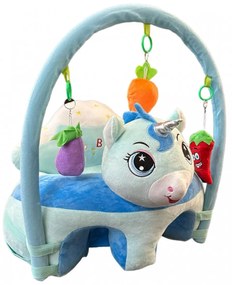 Fotoliu din plus pentru bebelusi cu decupaj pentru picioare, spatar si arcada, Unicorn Albastru, 53 cm, Albastru, FPS-173
