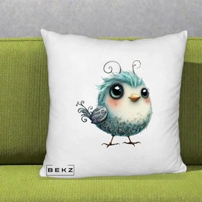 Perna Decorativa Pui Teal cu Aripioare Ornamentale, 40x40 cm, Alb Pufos, Husa Detasabila, Perna Inclusa, BEKZ®