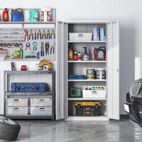 Dulap metalic de depozitare, Songmics, Gri, 80x40x180 cm