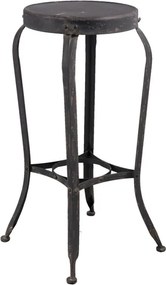 Scaun bar negru din metal, în stil industrial, cu șezut rotund și picioare curbate, finisaj antichizat, 72 x Ø 37 cm, „Rivet”