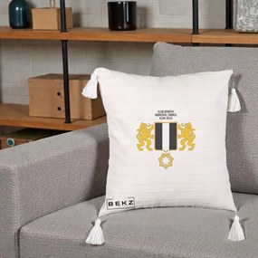 Perna Personalizata CSM Unirea Alba Iulia Fotbal, 40x40 cm, Bej cu Franjuri, Husa Detasabila, Perna Inclusa, BEKZ®
