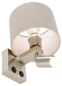 Aplică de perete din oțel cu lampă de citit și abajur 18 cm maro deschis - Brescia