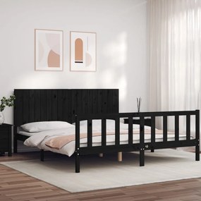 3192965 vidaXL Cadru de pat cu tăblie Super King Size, negru, lemn masiv