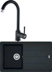 Set chiuveta bucatarie compozit Franke Basis 1 cuva cu picurator 86x50 cm finisaj negru mat cu baterie Pola